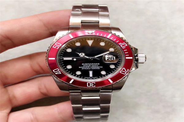 

men luxury wristwatch red ceramic rotating bezel sapphire glass stainless steel trap automatic watches men dive sports, Slivery;brown