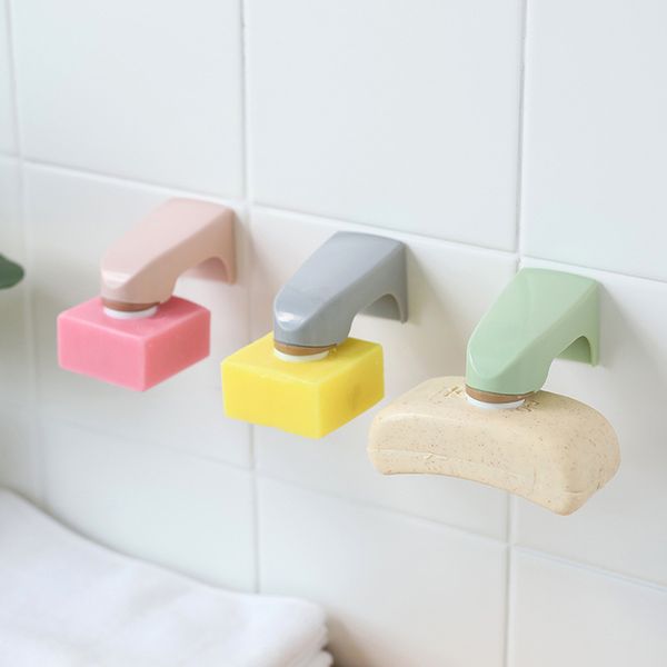 

5 colors bathroom accessories wall mounted storage rack wooden soap dish with sticker soap shelves magnetic soap holders