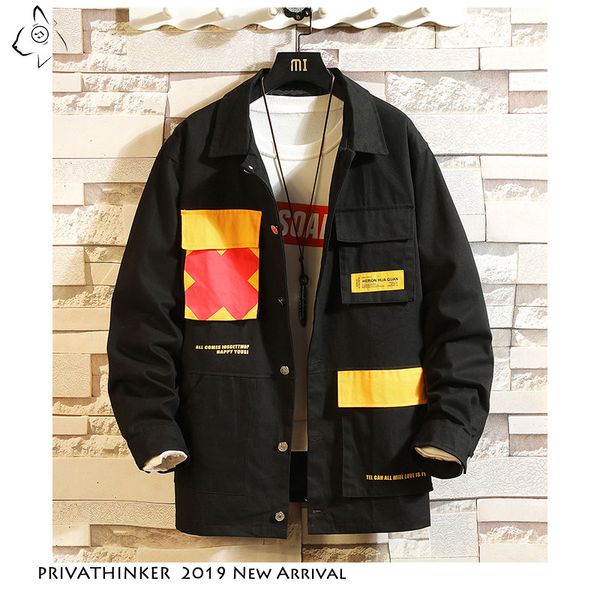 

privathinker японская осень мужская черный куртки 2020 мода карманы человек пальто пэчворк мужской повседневный куртка верхняя одежда одежда, Black;brown