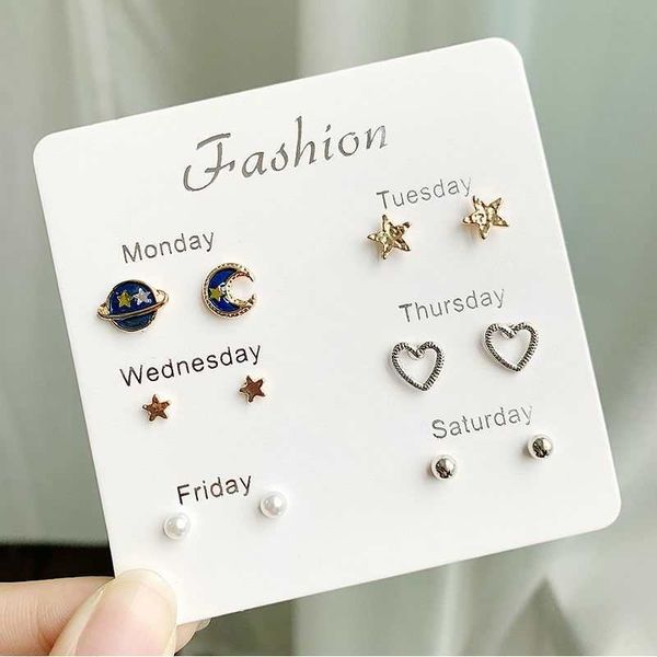 

blue star moon earrings heart stud earrings for women korean style small pear set flower leaf metal geometric, Golden;silver