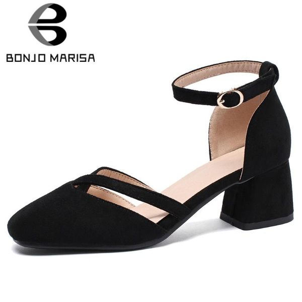 

bonjomarisa classic ladies concise solid summer sandals summer elegant med heels office sandals women shallow shoes woman, Black