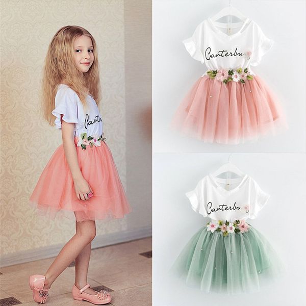 

girls clothing sets 2 colors kids letter printed short sleeve t-shirt+tutu dress 2pcs kids clothes set kids designer clothes girls jy302, White