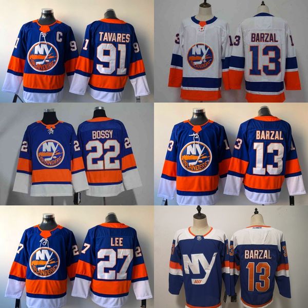 

2018 new york islanders hockey 13 mathew barzal 22 mike bossy 27 anders lee jerseys 91 john tavares jerseys, Black;red