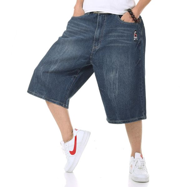 

summer big size wide leg male skateboard swag baggy jeans shorts men capri denim pants plus size 4xl 5xl 42 46 44, Blue