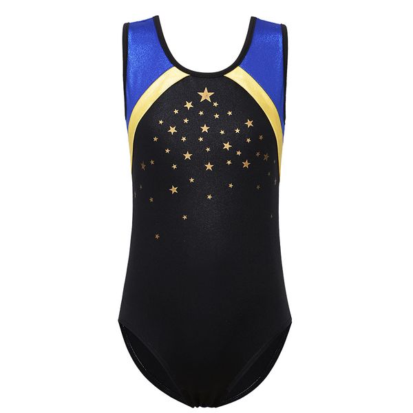 

baohulu girls ballerina ballet leotards gymnastics sleeveless costumes gold stars splice dance ballet jumpsuit bodysuit for kids, Black;red