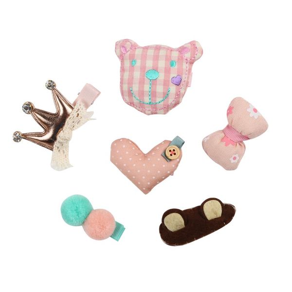 

children's cute fabric hair clip set new, Slivery;white