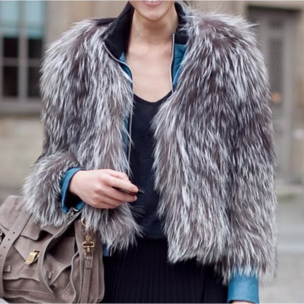 

natural fur coat for women knitted silver fur coats long sleeve high street fashion real jacket rf1919, Black
