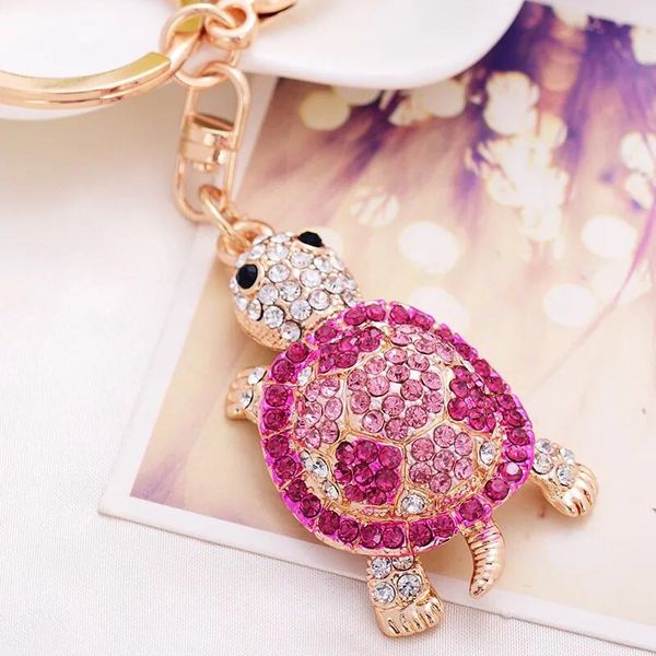 

cute crystal turtle alloy keyring female fashion bag pendant rhinestone turtle key ring keychain key chains, Silver