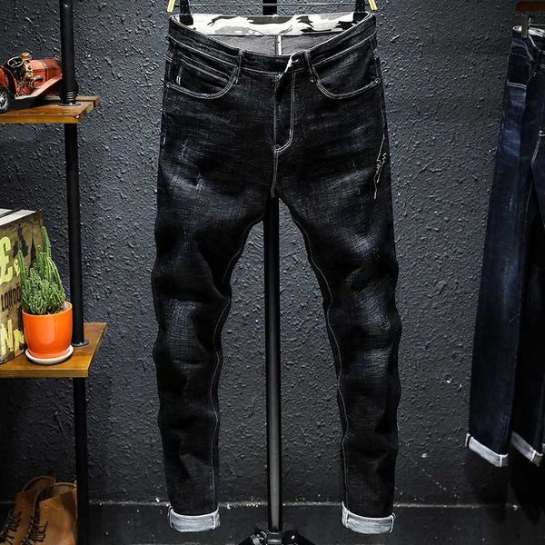 

2020 новые мужские прямые джинсы карманные персонализированные графики хлопок стрейч бизнес повседневная модная одежда молодежный тренд джин, Blue