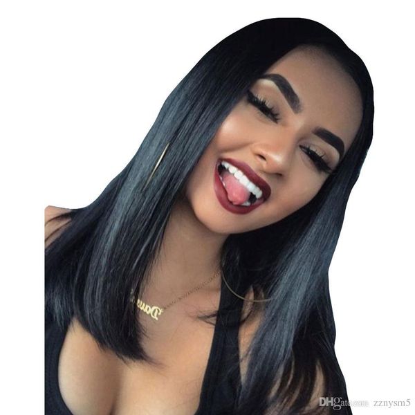 

brazilian short bob full lace human hair wigs pre plucked straight bob full lace wig remy lace frontal closure wig bob 16 inch, Black