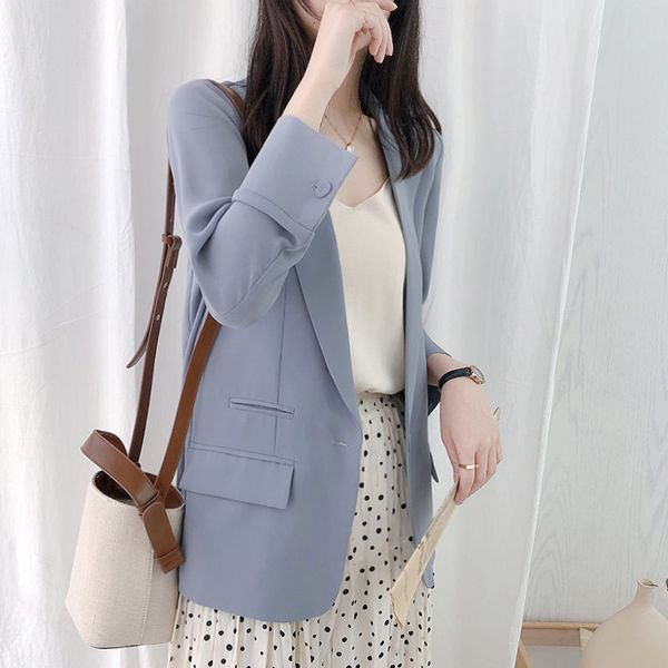 

summer thin suit shirt jacket korean version temperament nine point sleeve one button versatile loose chiffon blazer female k756, White;black
