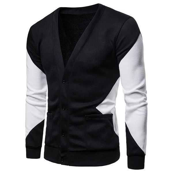 

autumn mens designer panelled sweaters fashion long sleeve sweaters casual slim v neck mens cardigan clothing, White;black