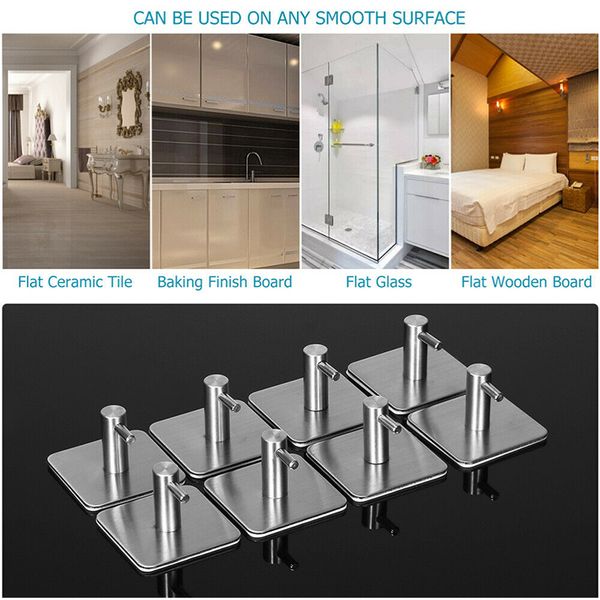 

4pcs adhesive wall hooks heavy duty command hooks with stainless steel stick bathroom kitchen office j8