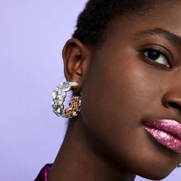 

crystal charm hoop earrings for women white diamonds c shape ear studs western luxury rhinestone fashion jewelry ing, Golden