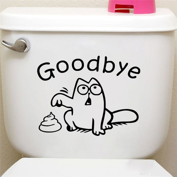 

cute black cat say goodbye toilet wall decals bathroom shop window car tank home decor cartoon animal stickers vinyl mural art