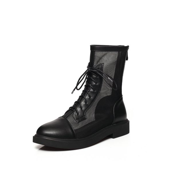 

retro microfiber leather women summer boots lace up back zipper autumn thick heels pumps 2020 party basic shoes woman, Black