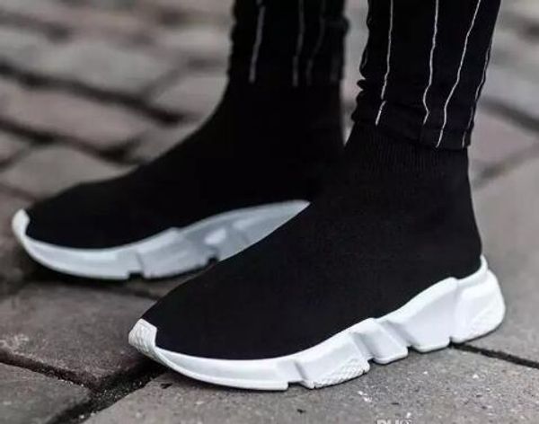 

casual shoes flat fashion socks boots woman new slip-on elastic cloth speed trainer runner man shoes, Black