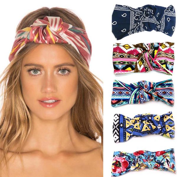 

bohemia boho flower headband fashion women elastic twisted knotted hair bands stretch cotton turban bandanas hair accessories, Slivery;white