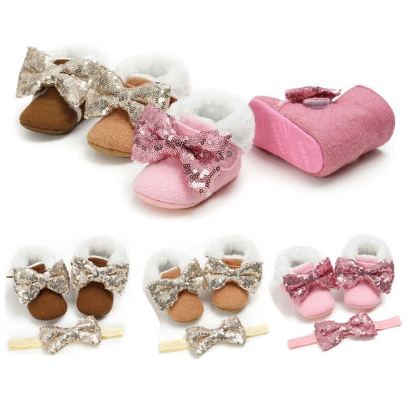 

2019 warm newborn baby girls boots sequin soft sole shoes toddler anti-slip boots sneakers prewalker shoe comfort shoes, Black;grey
