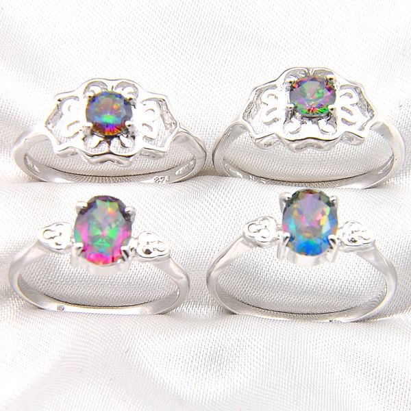 

10 pcs rainbow mystic z gems 925 sterling silver ring for women's wedding engagemet party jewelry american australia holiday gift, Golden;silver