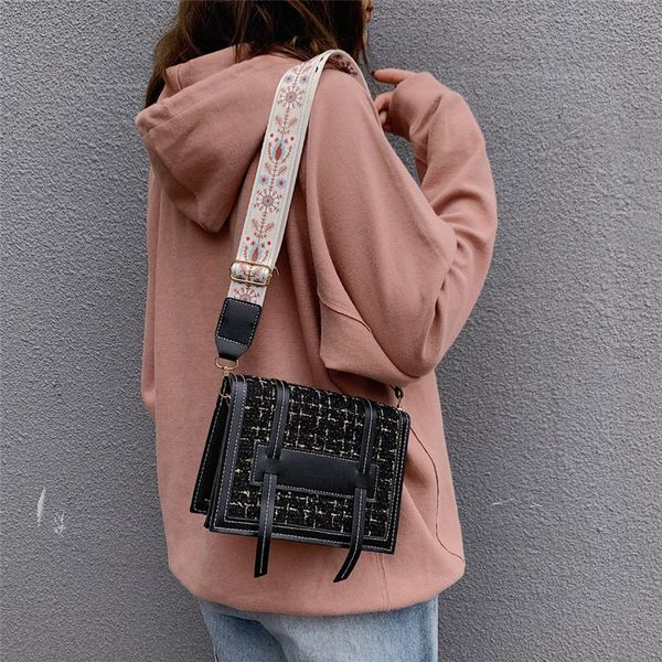 

vintage women shoulder bags luxury woolen woven stitching multicolor buckle chain diagonal package female pu messenger bag 70