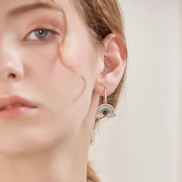 

s925 silver needle rainbow asymmetric earrings europe and the united states 2020 new micro-set color zircon suitable for women