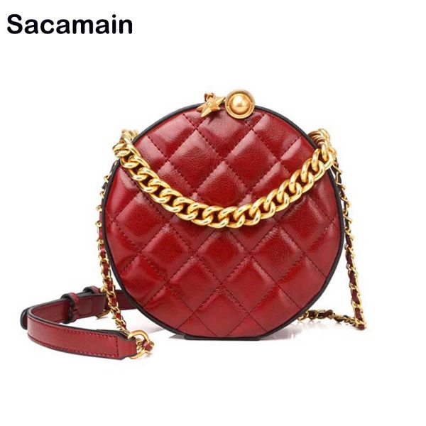 

2020 new chain strap crossbody shoulder bag purse cow quilted leather celebrity bag round handbag female totebag circular shape