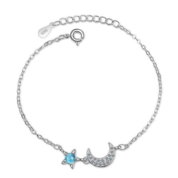 

sl103 fresh little artificial blue crystal stars moon diamond bracelet cute hand jewelry girl beautiful birthday gift, Golden;silver