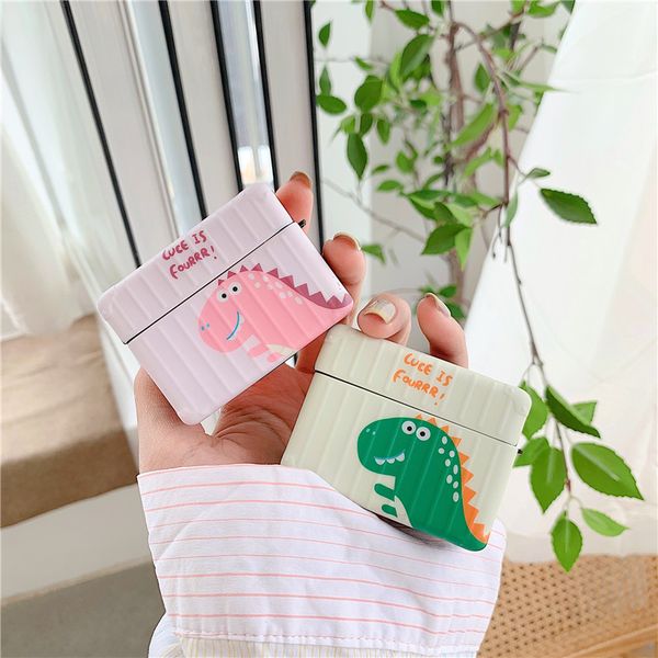 

imd suitcase shape cartoon dinosaur green pink bluetooth wireless headphone cover for apple airpods pro case