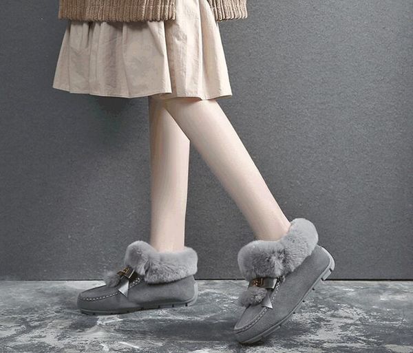 

season women designer fur snow boots genuine leather bowtie flat heel fashion luxury women ankle boots plush lining cotton shoes, Black