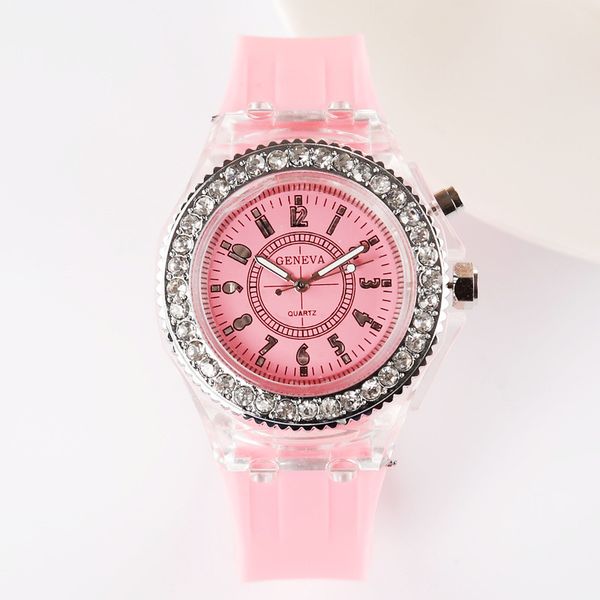 

luminous personality rhinestone watch harajuku version watch fashion trend male and female students couple jelly quartz, Slivery;brown