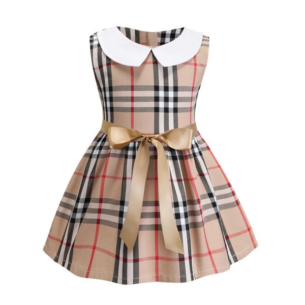 

Retail girl clothe 100 cotton oft ummer leevele toddler dre plaid collar pattern kid dre with bow