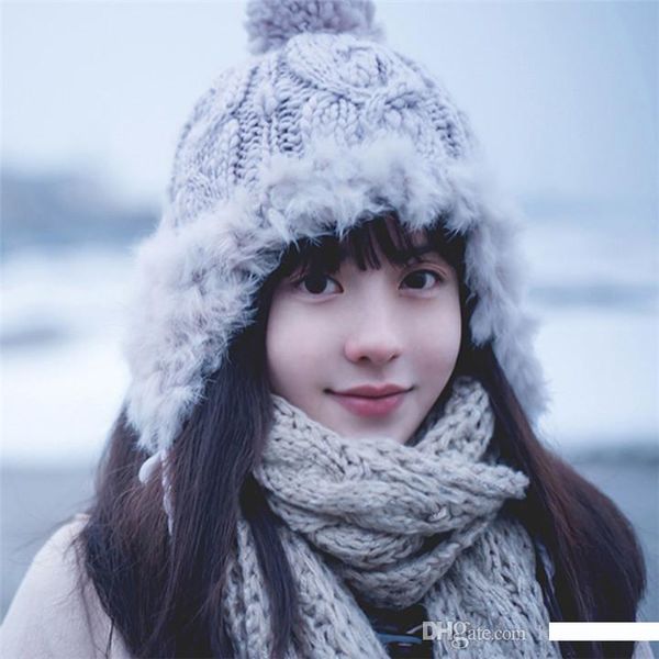 

lovelife зимы женщин теплая вязаная шапочка pompom hat крючком защиты слуха сгущает skil caps девушка xmas подарков t498, Blue;gray