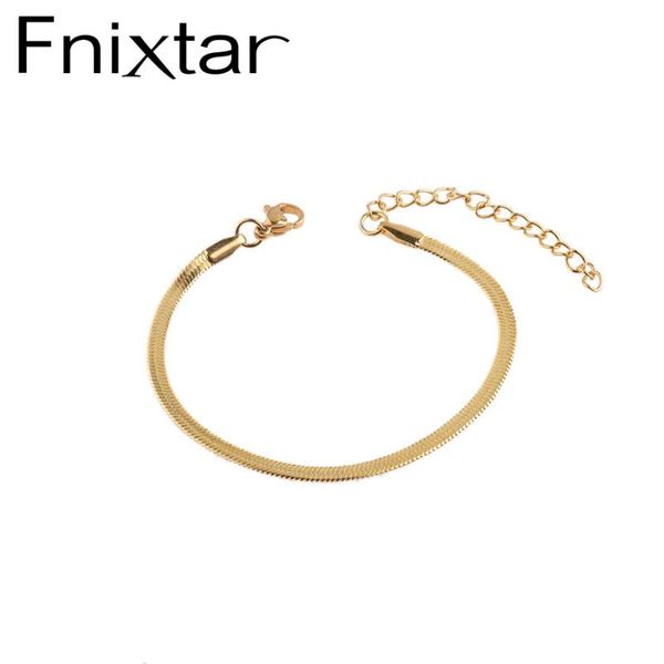 

fnixtar 3mm 4mm width stainless steel flat snake chain bracelet diy link chain lobster clasp bracelet 16+5cm 10piece/lot, Black