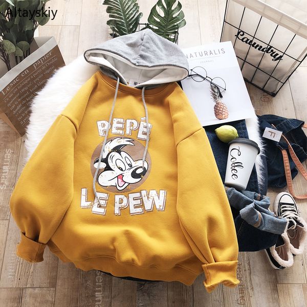 

hoodies women kawaii simple all-match chic soft warm high-quality lovely cute letters cartoon daily korean style 2019 new girls, Black