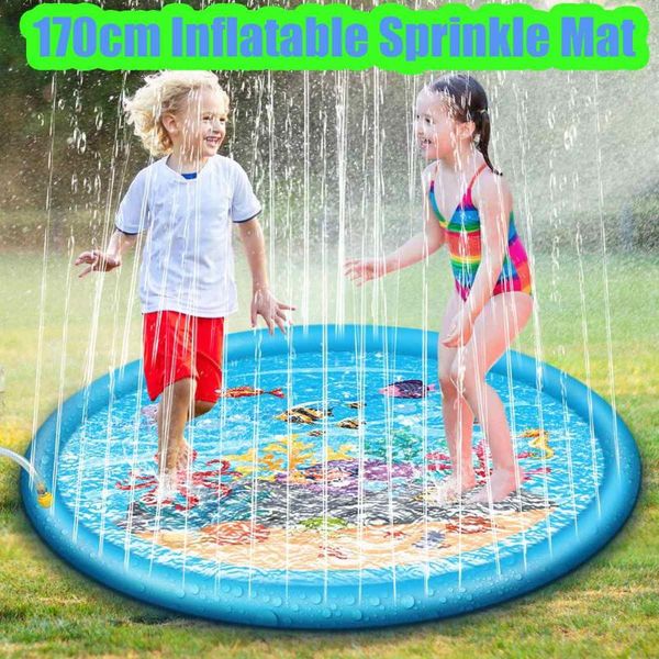 

170cm summer kids inflatable round water splash play pool playing sprinkler mat yard outdoor fun multicolour pvc material