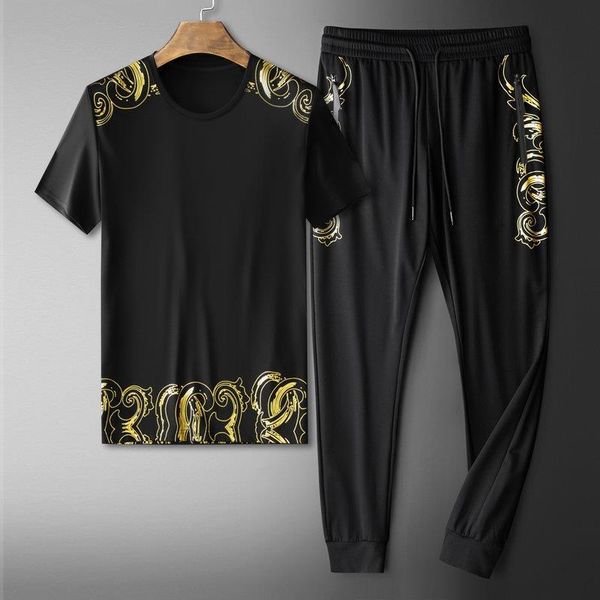 

2020 new men's casual spring summer sports suit sweetwear fashion short sleeve long pants two piece set men's clothing tracksuit s, Gray