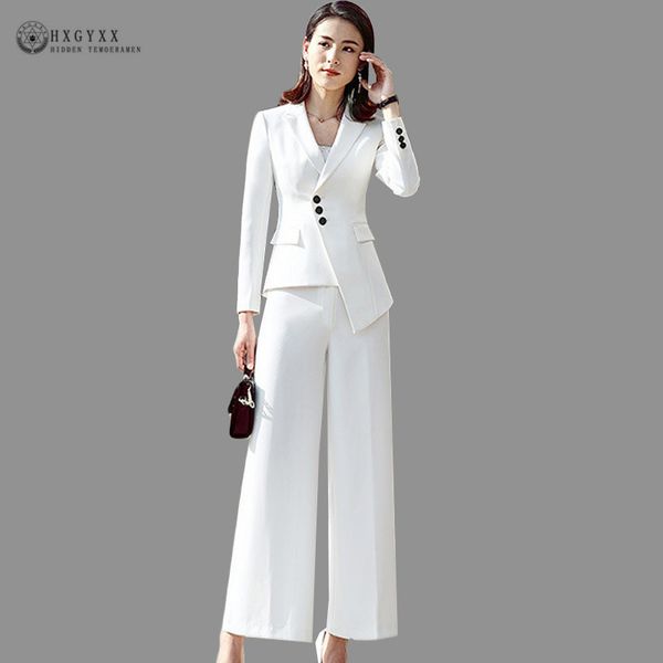

elegant autumn pantsuit formal trouser suit women business blazer feminino office lady pant suit asymmetry white uniform b134, White;black