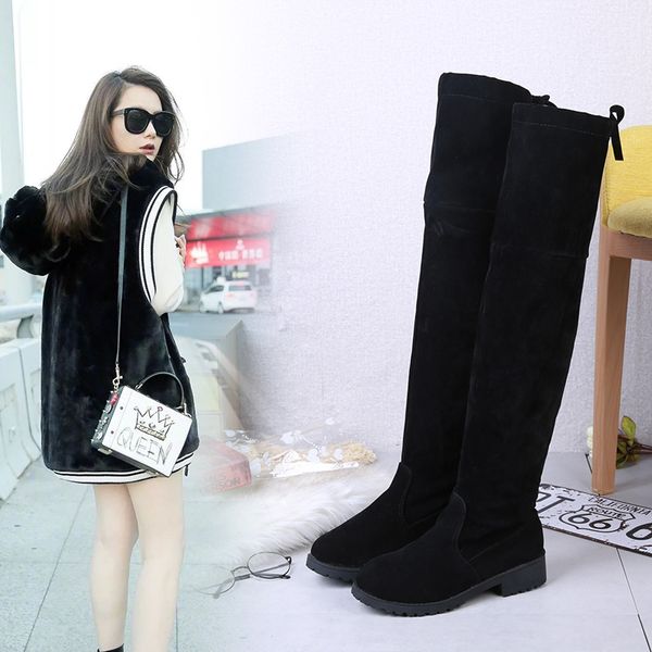 

over the knee boots long boots autumn slim flat shoes, Black