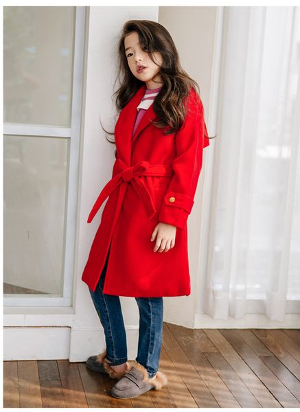 

new girl coat autumn 2018 baby trench children woolen coat toddler outwear kids with waistband fashion beautiful,#3453, Blue;gray