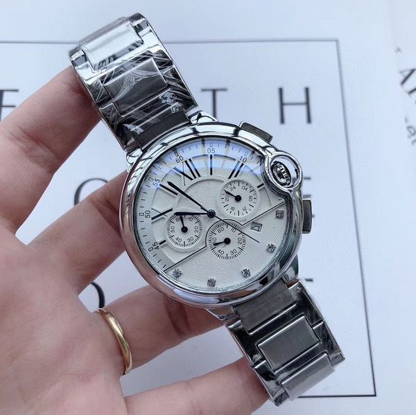 

wholesale mens fashion classic design watch stainless steel all dial work chronograph quartz movement auto-date male sport wristwatch, Slivery;brown