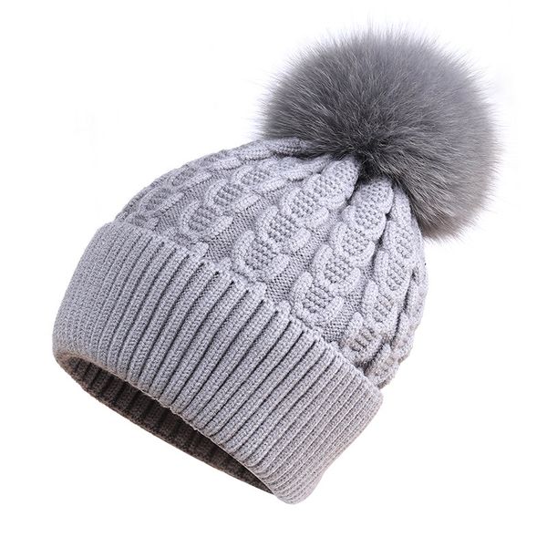 

female autumn and winter pattern 15cm fur ball hat sweet cute fashion wild outdoor warm knit hat bomber hats, Blue;gray