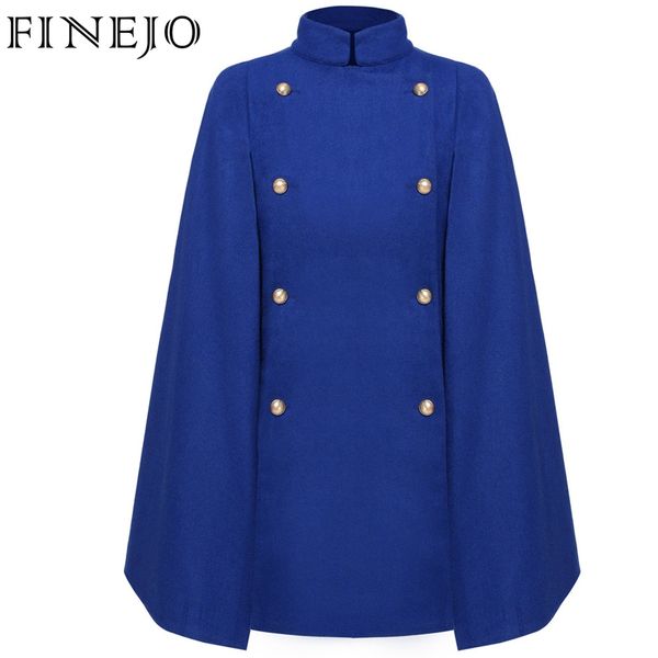 

finejo women's winter jackets and coats double-breasted elegant warm women woolen coat thicken long plus size cloak coat s-xxl, Black