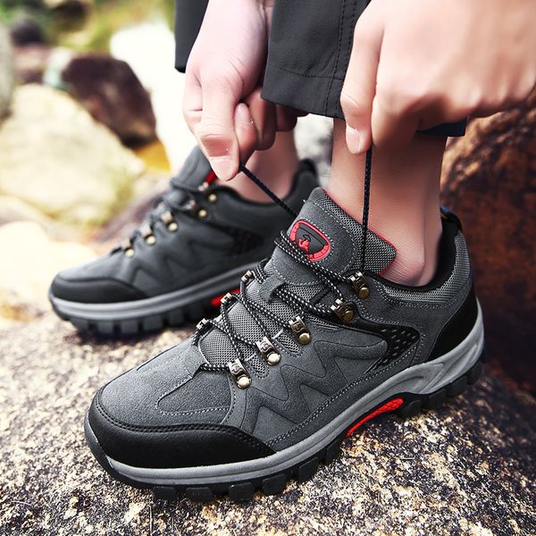 

new men's hiking shoes leather waterproof cushioning breathable shoes men outdoor trekking backpacking travel men, Black
