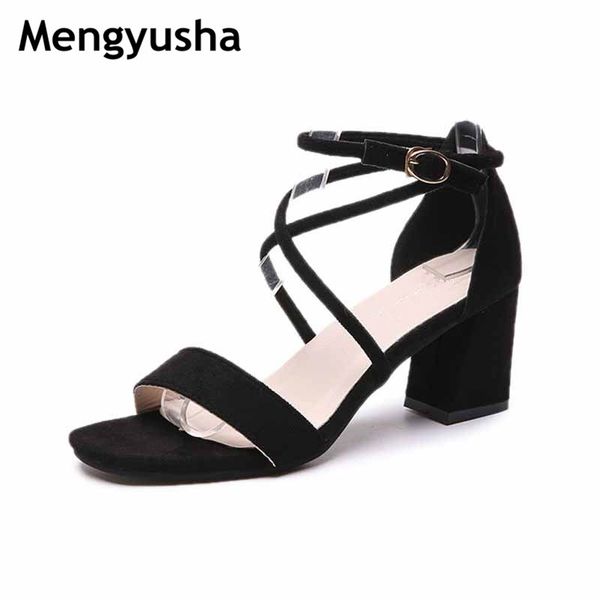 

chunky heel women ankle strap gladiator sandals women's summer shoes fashion female sandilas cover heel flock party shoes, Black