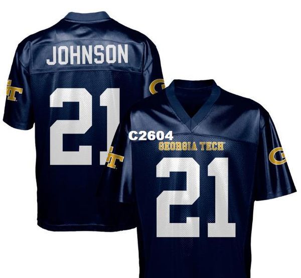

men ga tech yellowjackets c. johnson #21 real full embroidery college jersey size s-4xl or custom any name or number jersey, Black;red