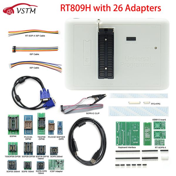 

100% original rt809h + 26adapters universal programmer sop8 flash adapter emmc-nand nor programming tool better than rt809f