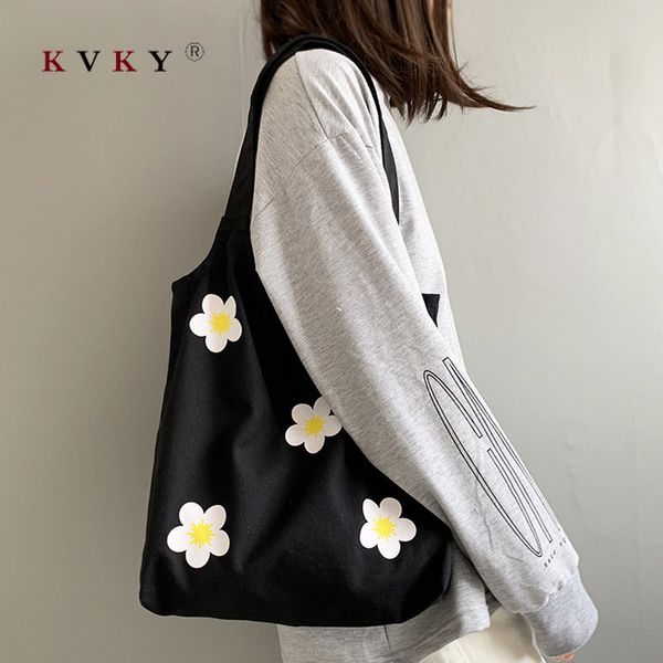 

2020 women's canvas shoulder tote bag large capacity cotton cloth shopping bags female foldable reusable beach bags shopper sac