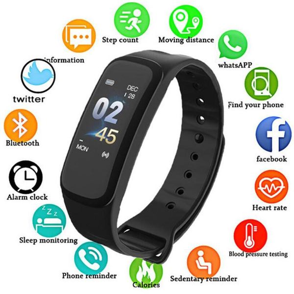 

C1 smart bracelet Bluetooth smart watch blood pressure oxygen heart rate monitor sports belt fitness tracker color screen bracelet
