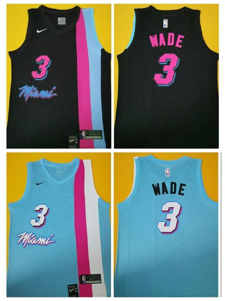 

mens nba miami heat stitching 3 wade jersey bule black basketball jersey, Black;red